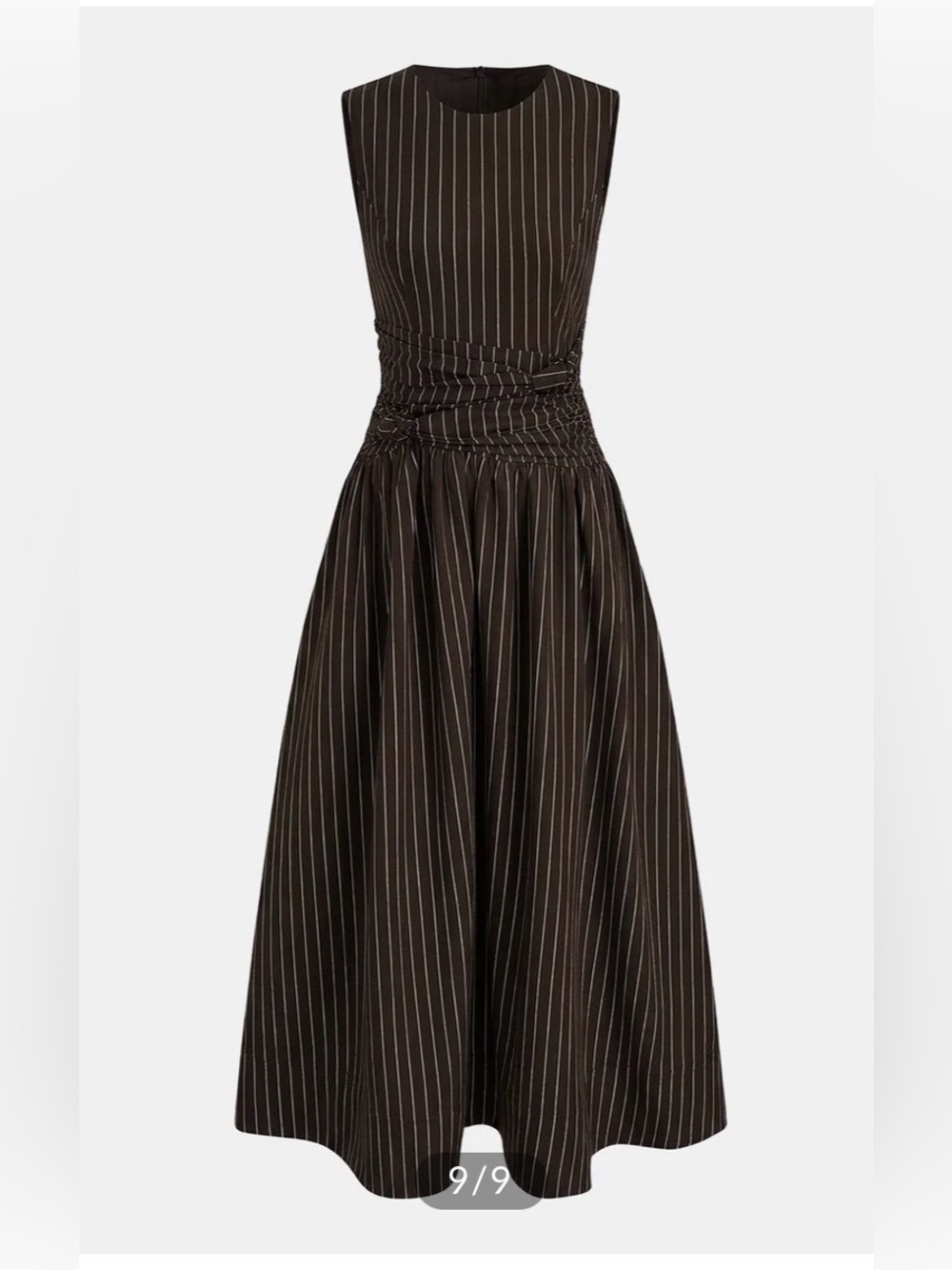 Commense Cotton Blend Striped Ruched Sleeveless Maxi Dress